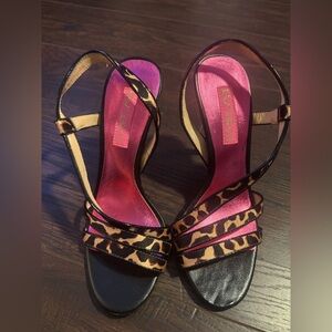 Betsey Johnson Leopard Print Heels with Pink Insole